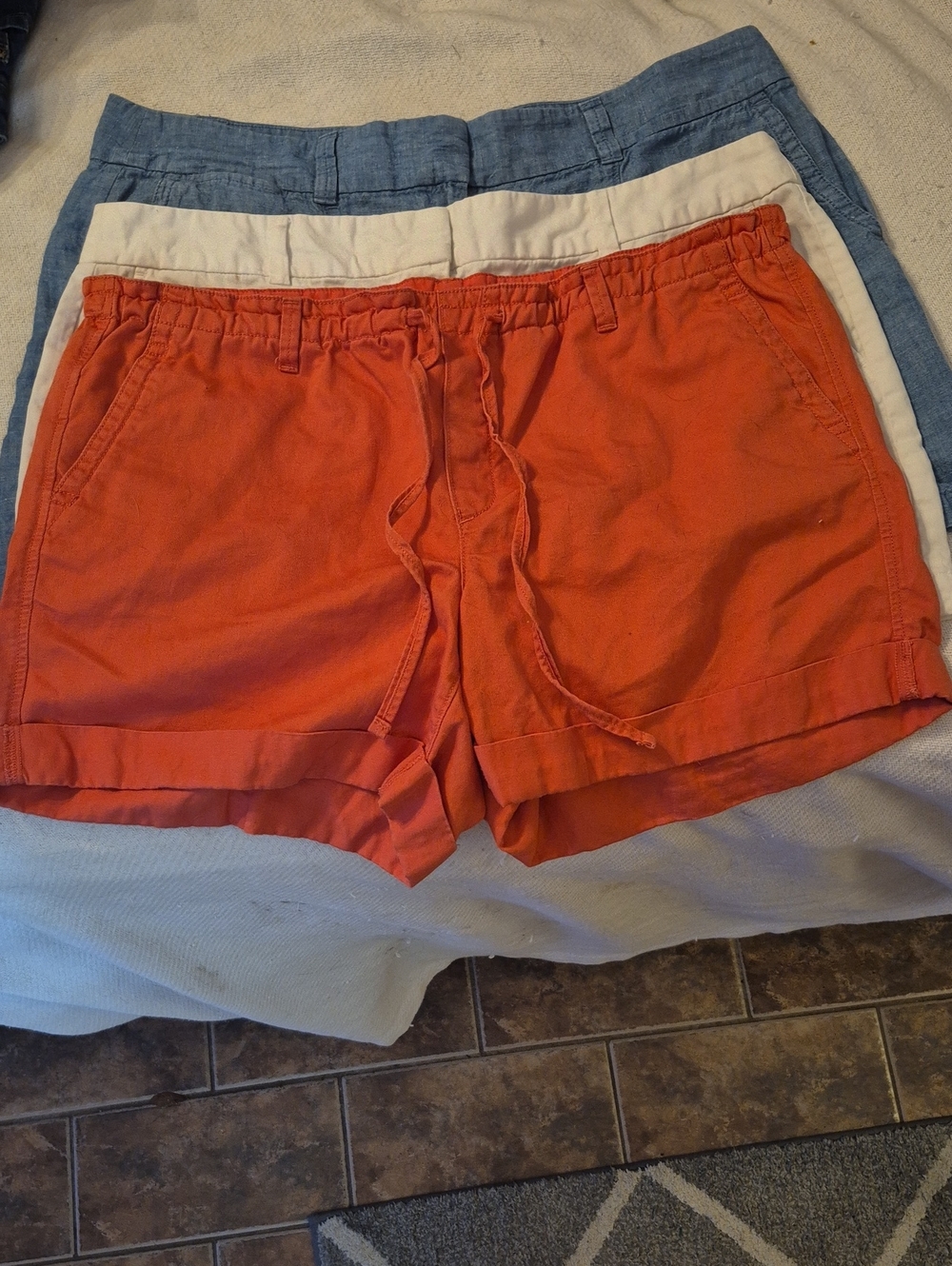Trio of Ann Taylor Loft Casual Shorts in Orange, White, Blue